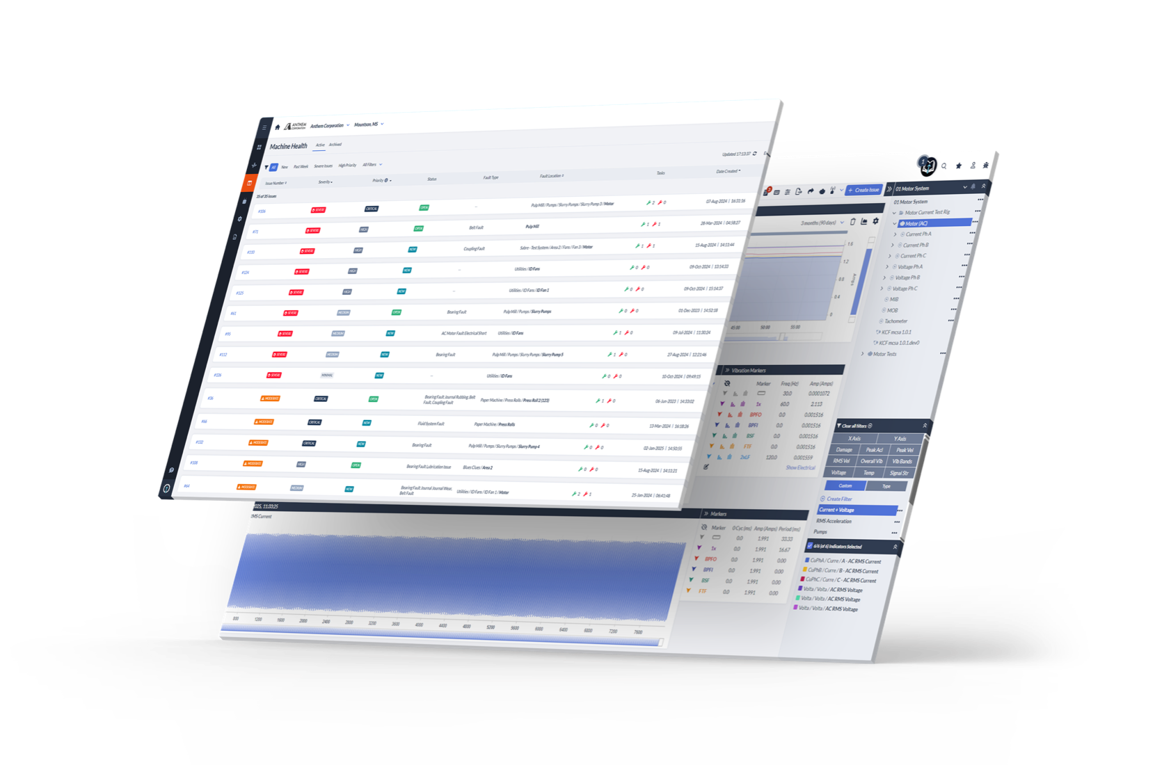 Machine health diagnostics showing on two different sized screens.