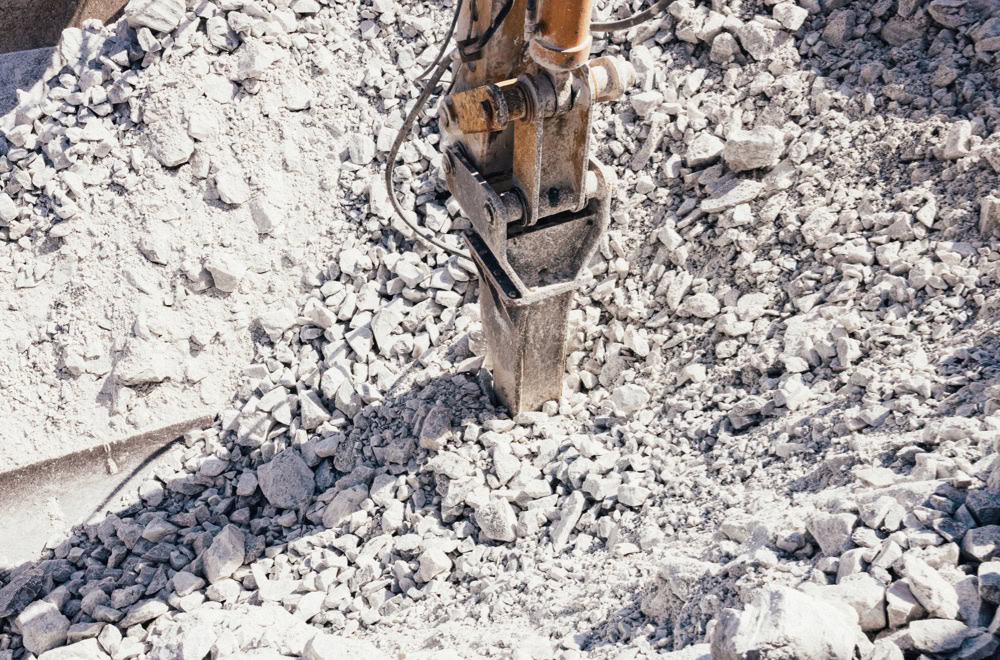 Mining machinery breaks up materials.