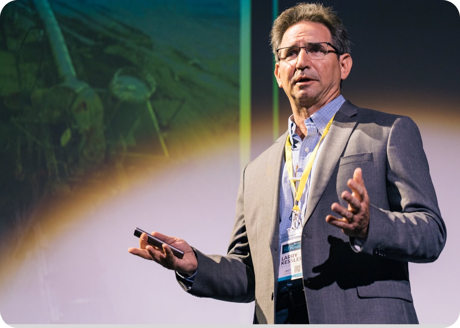Keynote speaker talking about machine health and predictive maintenance in the mining industry.