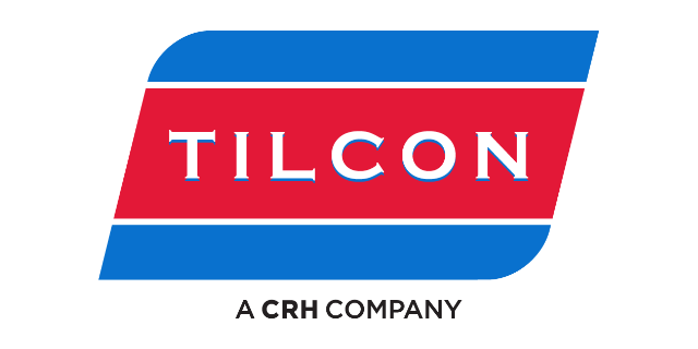 TILCON, A CRH Company, logo. Blue stripes around a red block with white letters spelling "TILCON"