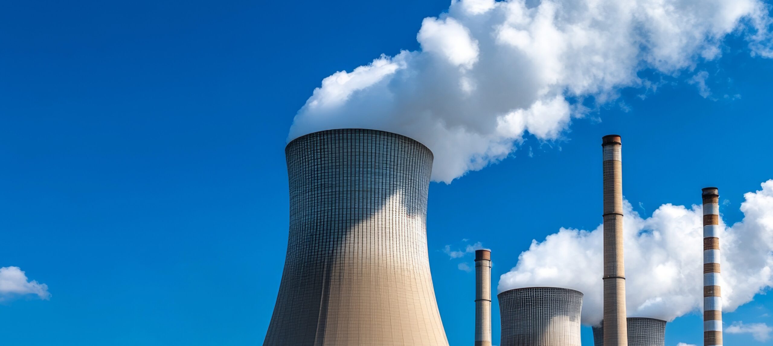 Utilites plant showing large stacks and plumes of water vapor.