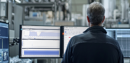 Technician monitors machine health optimization on the SD Connect display.