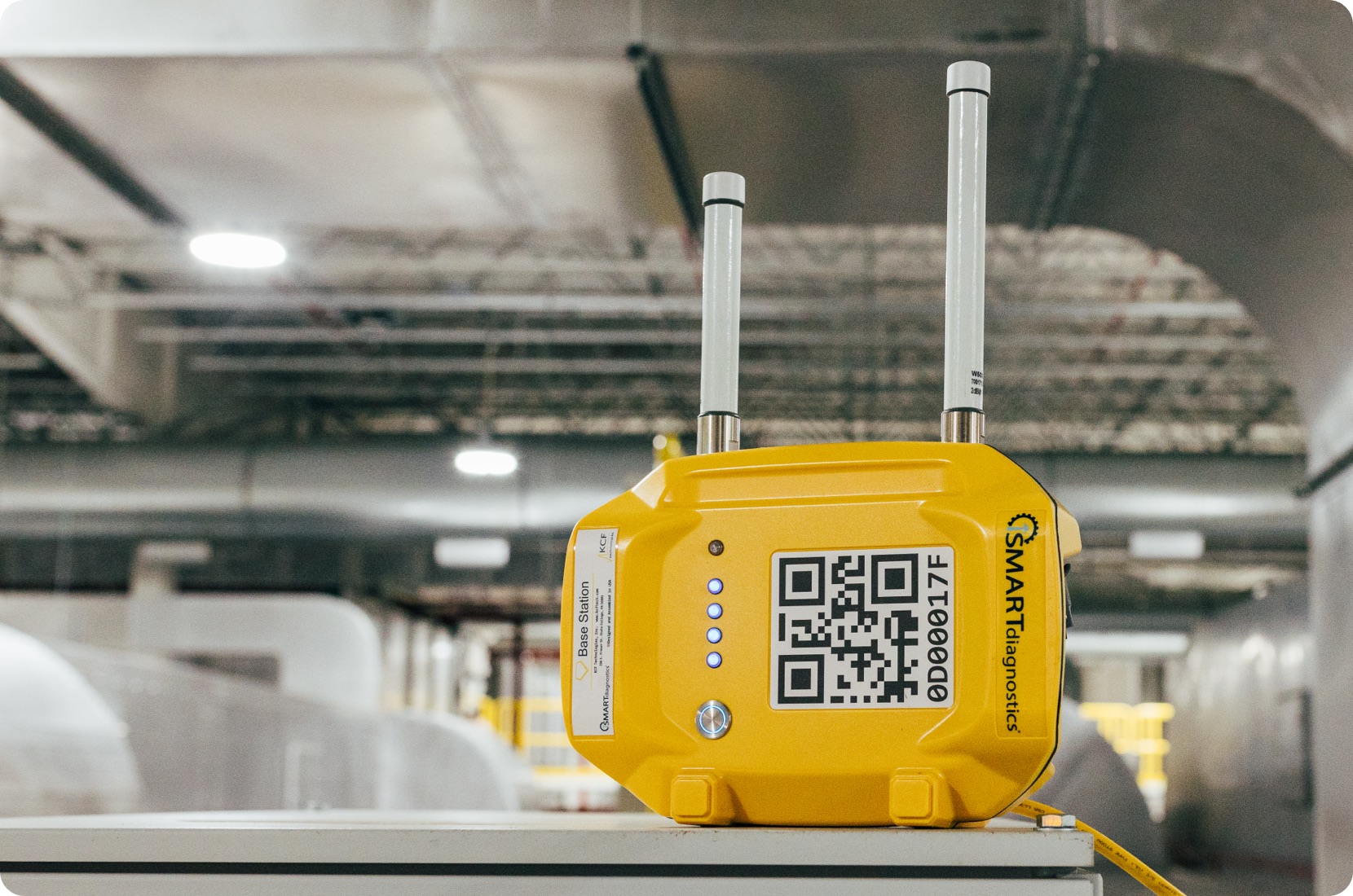 Rugged and reliable SMARTdiagnostics yellow base station for machine health data.