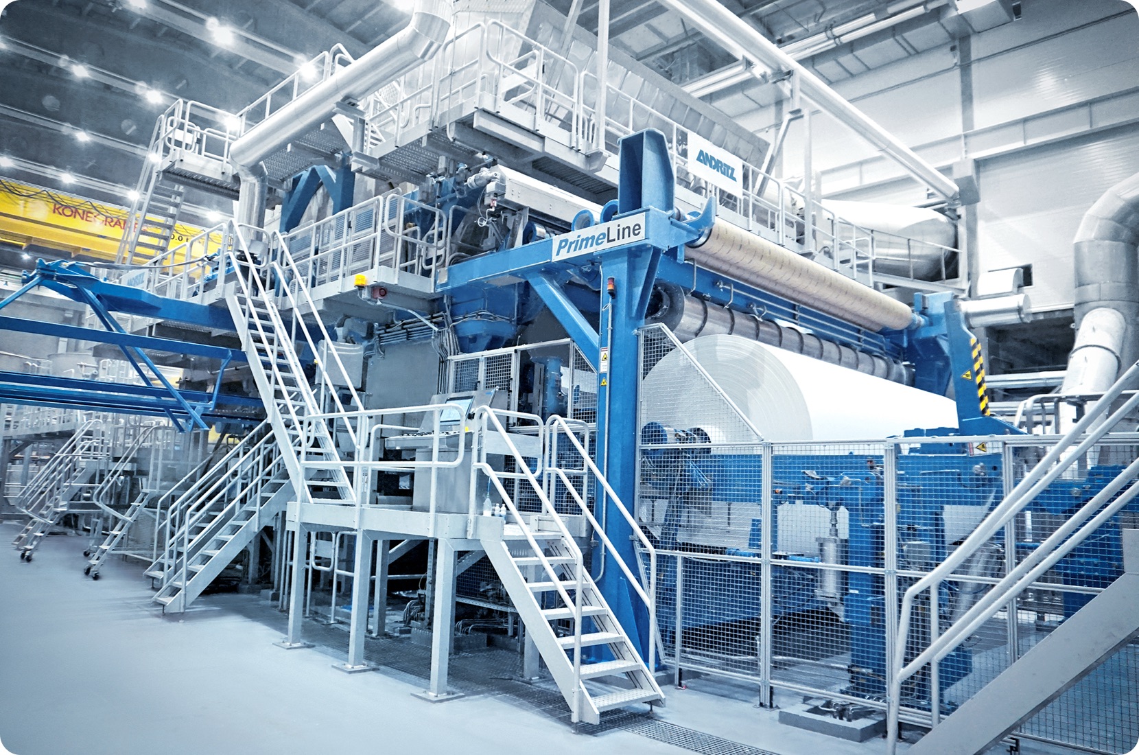 ANDRITZ industrial machinery showing clean white and blue area and perfectly functioning equipment.