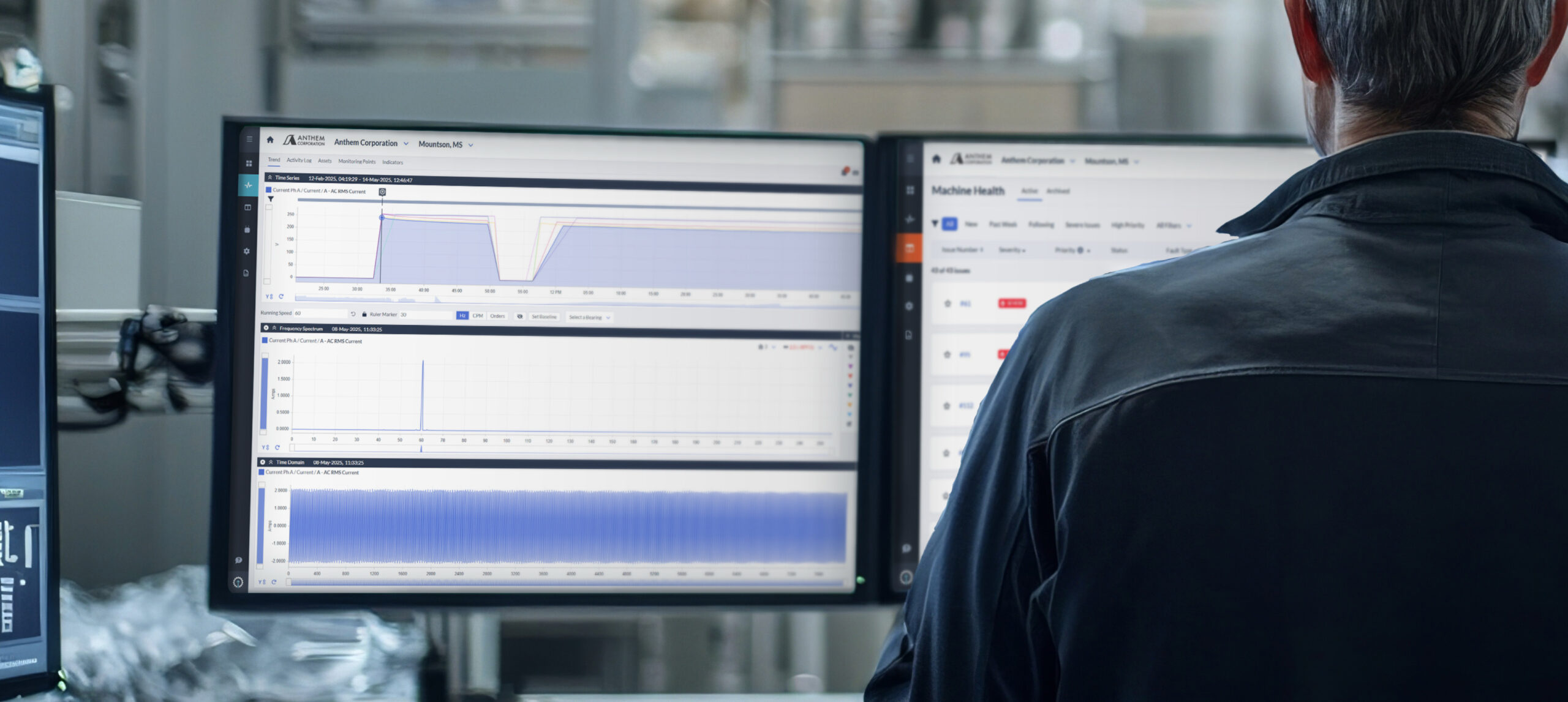 Technician reviews real-time health monitoring of assets.