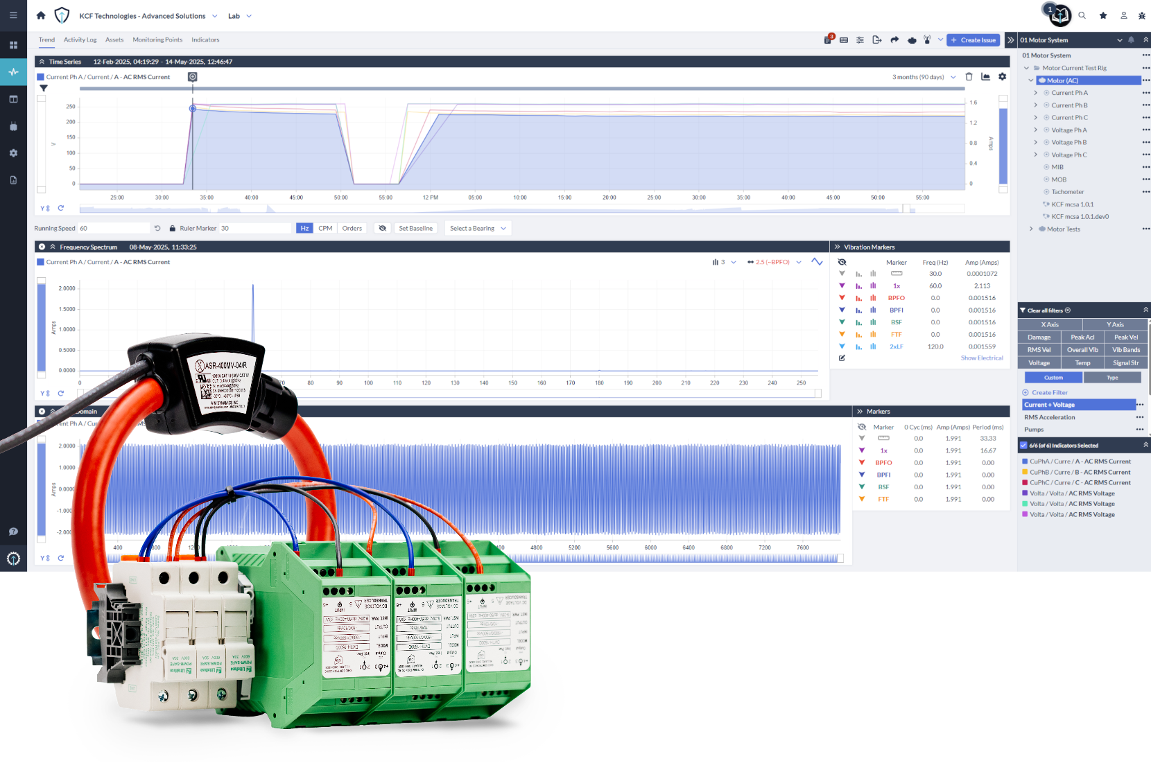 SMARTsensing suite MCSA unit shown in front of data panel showing results.