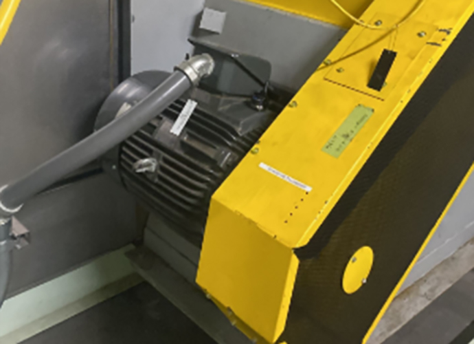 Yellow recirculation fan to maintain air circulation.