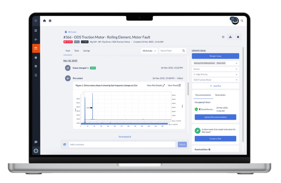 Precision Drilling top drive traction motor SMARTdiagnostics screen