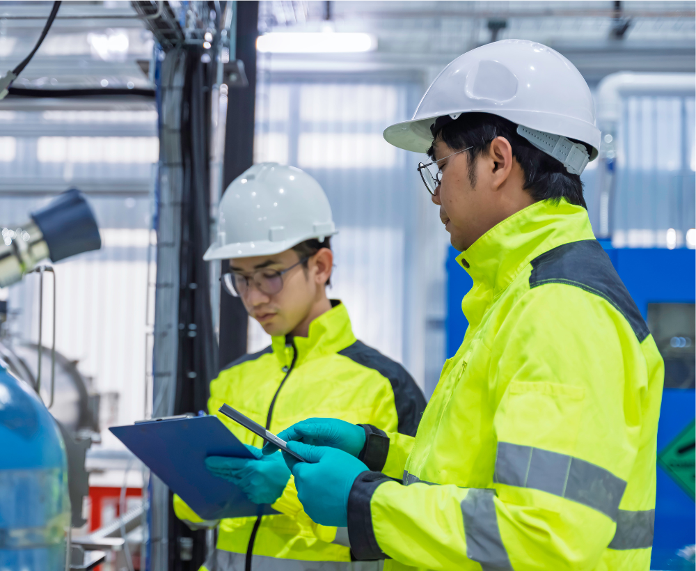 reliability engineers working in a manufacturing plant