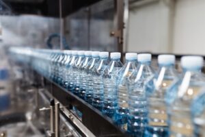 Row of plastic water bottles